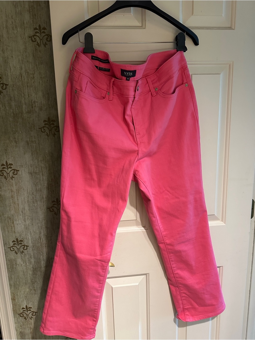 Never worn, like new.. pink NYDJ ankle jeans.  Cool embrace material
